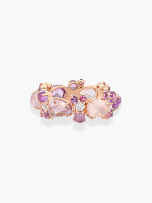 Amelie Statement Pink Quartz and Amethyst Ring