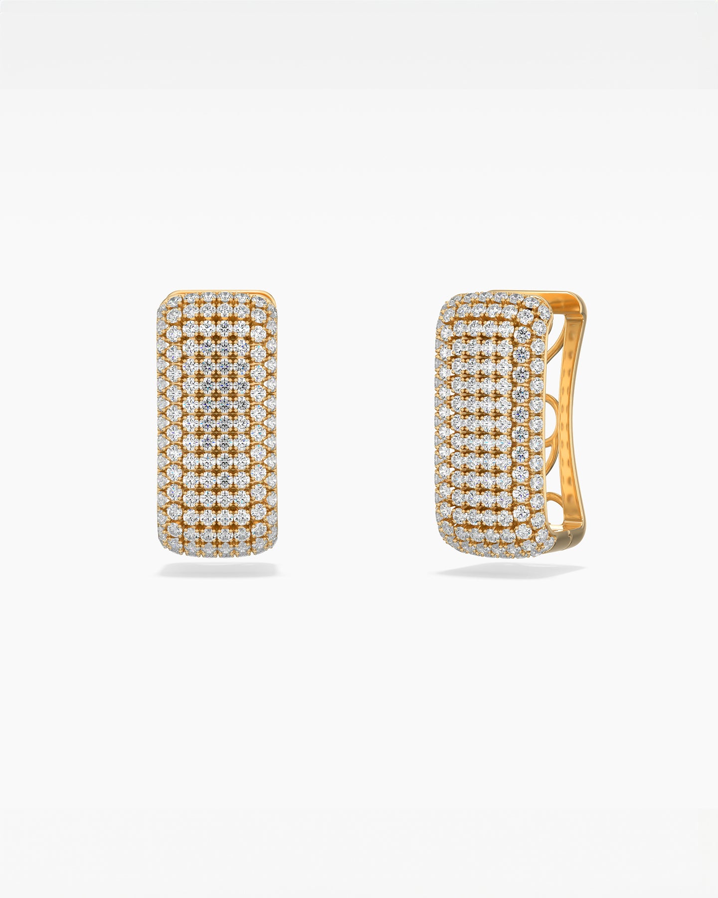 18K Rose Gold Diamond Squared Shaped Hoop Earrings