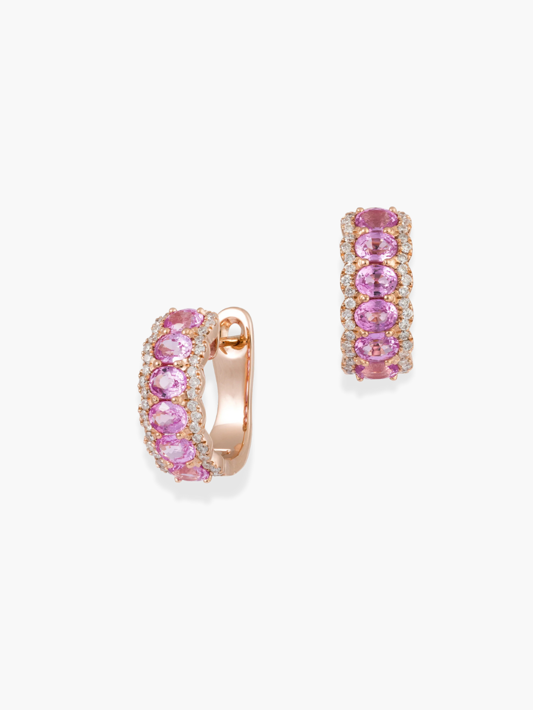 18K Rose Gold Diamond and Pink Sapphire Hoops