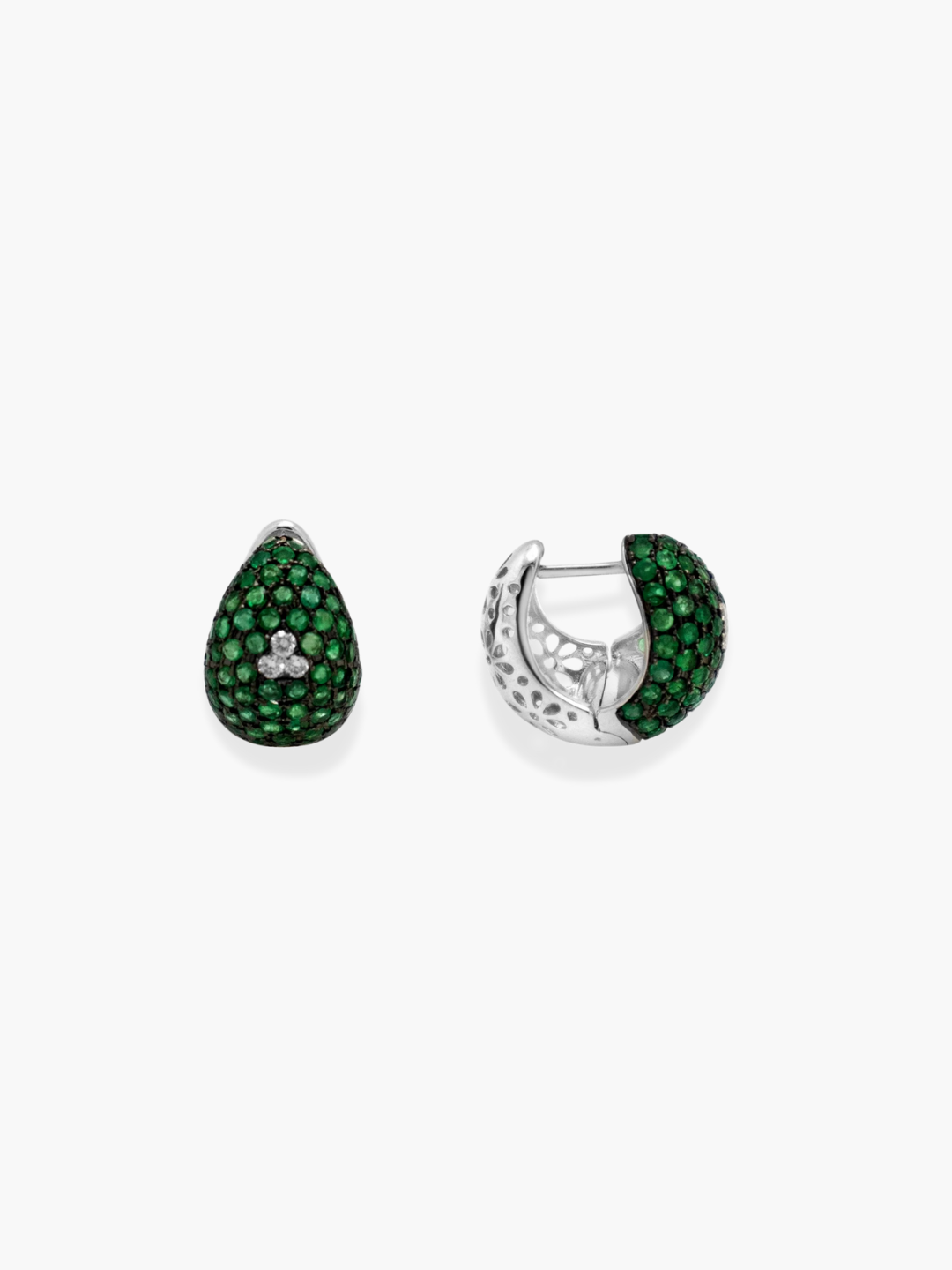 18K White Gold Emerald and Diamond Earrings