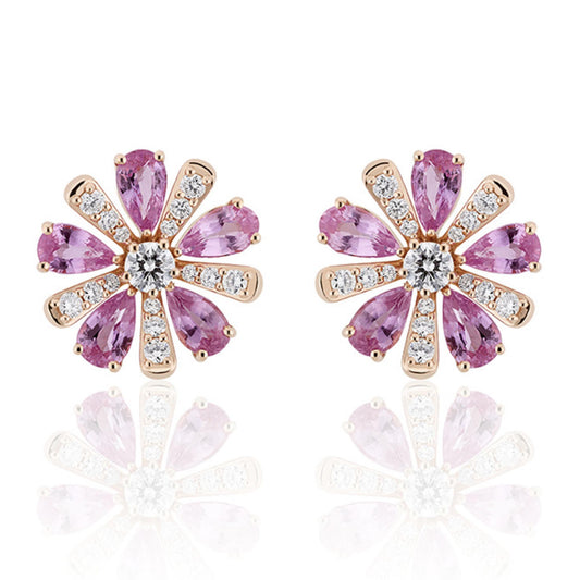 18K Rose Gold Pink Sapphire And Diamond Earrings