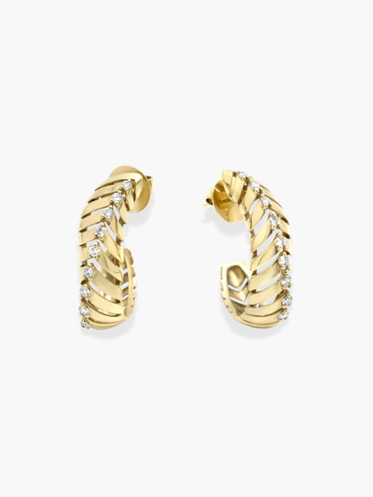 18K YELLOW GOLD DIAMOND HOOP EARRINGS