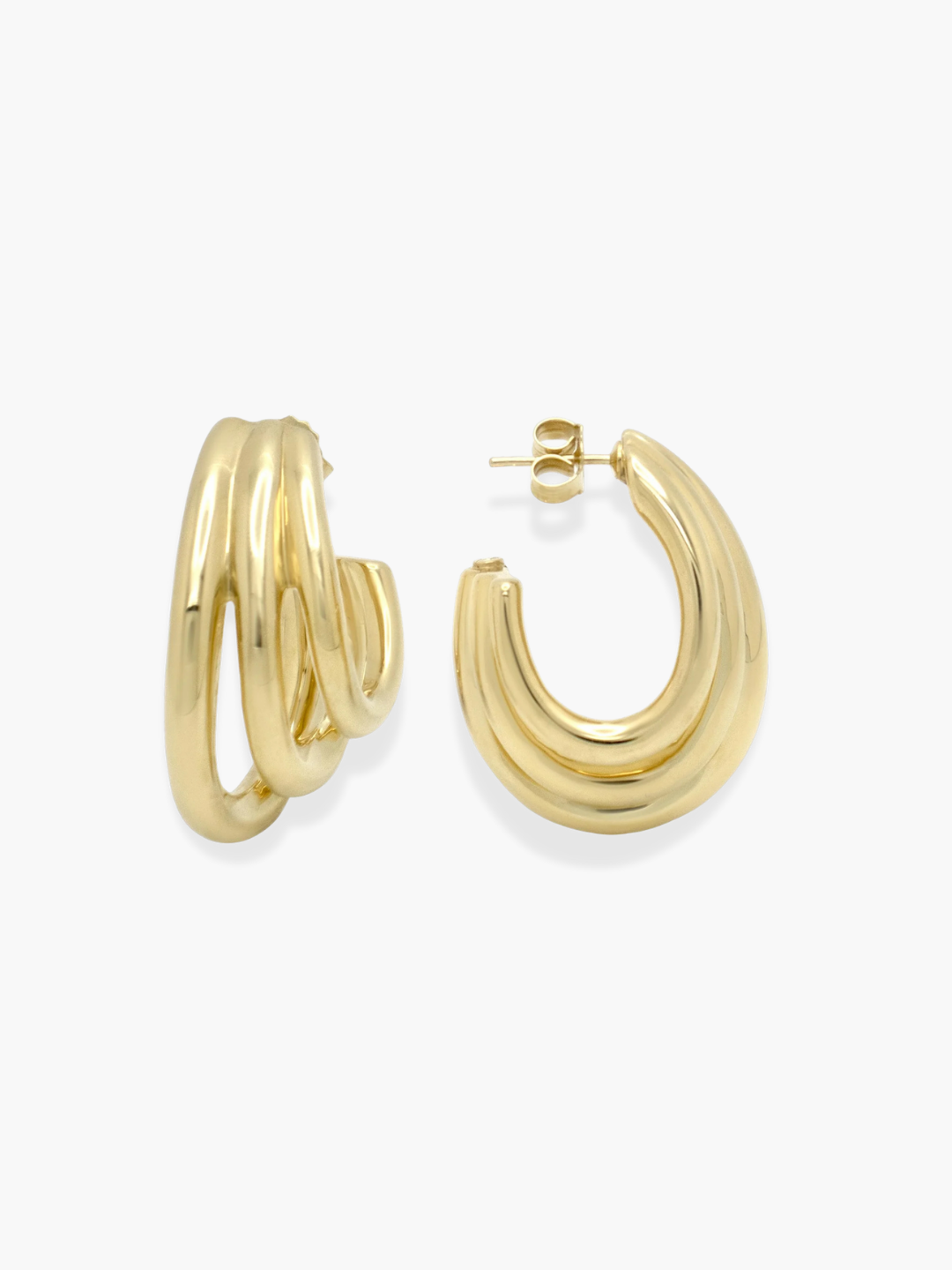 18K YELLOW GOLD TRIPLE LAYER HOOPS