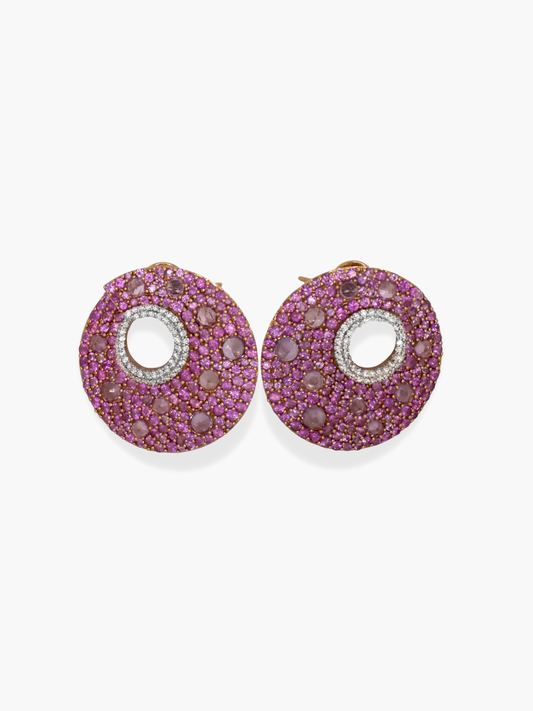 18k white gold pink sapphires and diamond earrings