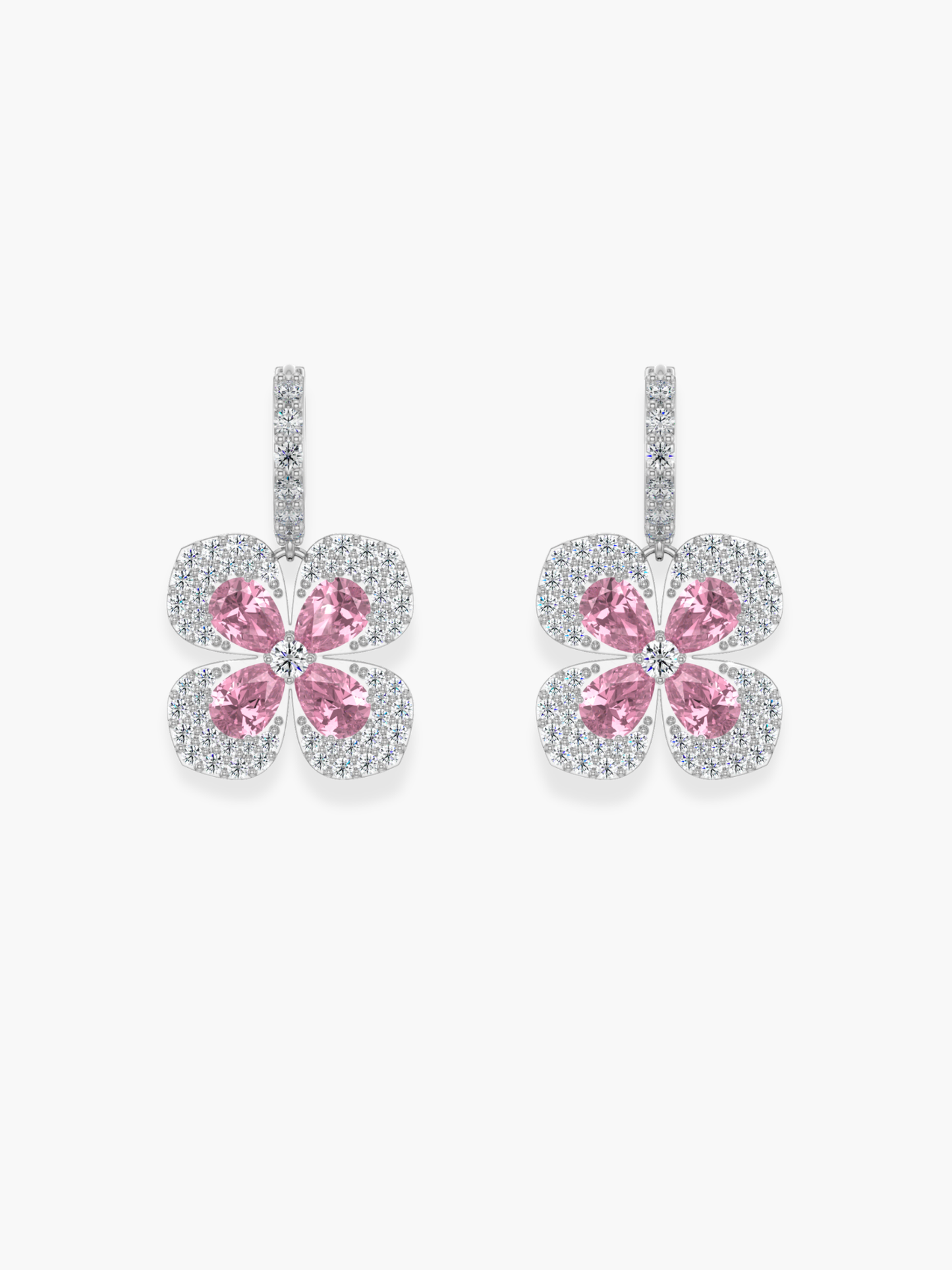 18k White Gold Florea Diamond And Pink Sapphire Dangling Earrings