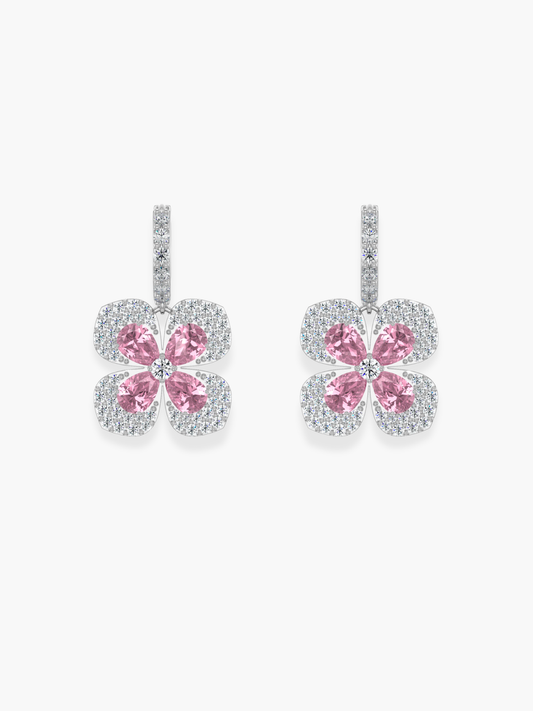 18k White Gold Florea Diamond And Pink Sapphire Dangling Earrings