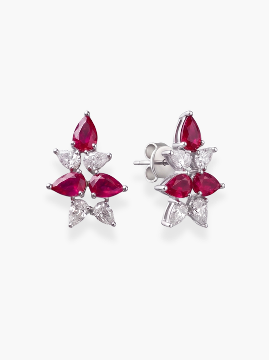 18k White Gold Diamond And Ruby Earrings