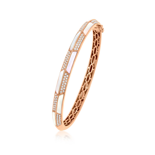 18k Rose Gold Diamond Mother of Pearl Bangle