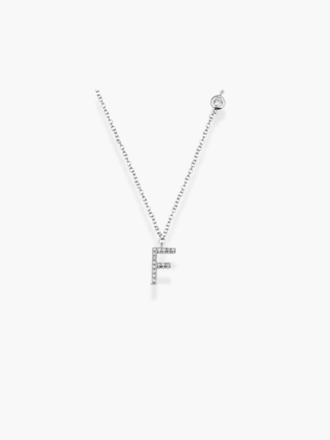 14k White Gold Diamond Initial Necklace