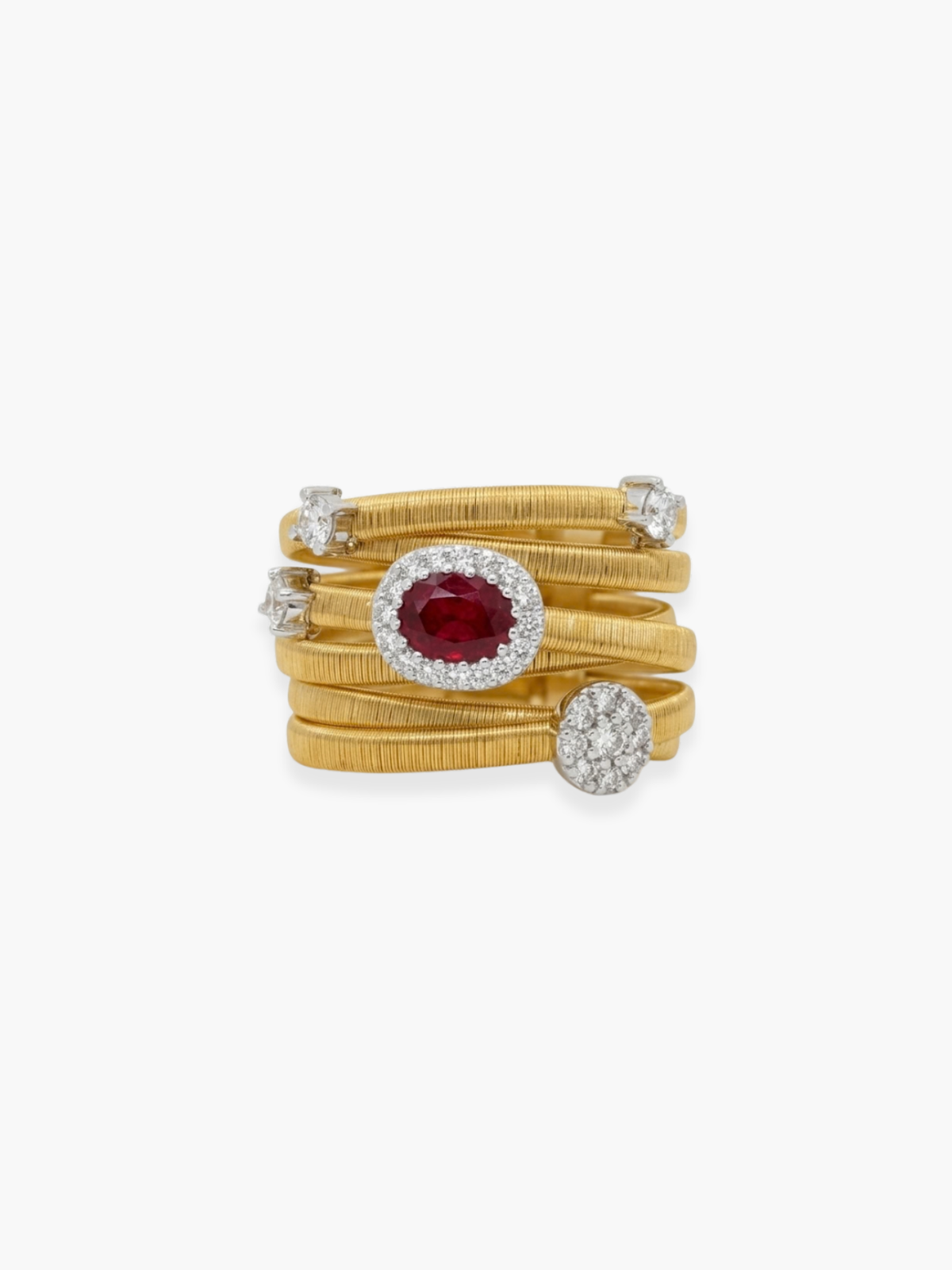 18k Yellow Gold Tugogas Italian Ruby and Diamond Ring