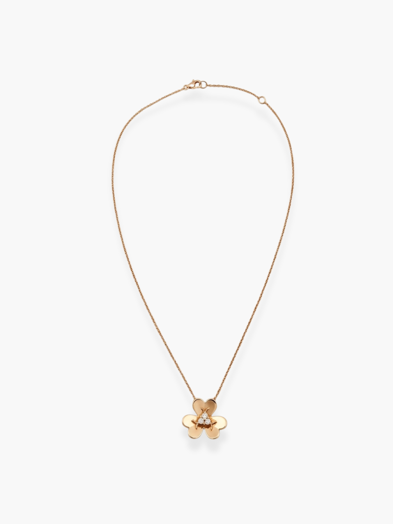18k Rose Gold Diamond Flower Shaped Pendant Necklace