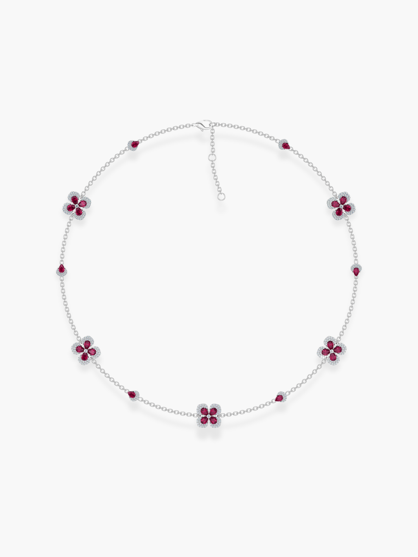 18k White Gold Florea Diamond And Ruby 5 Motif Necklace