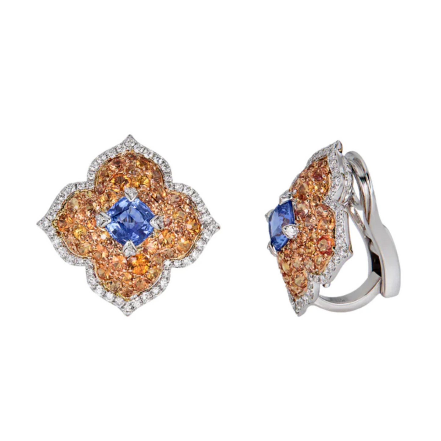 18K White Gold Piranesi Blue and Orange Sapphire Earrings