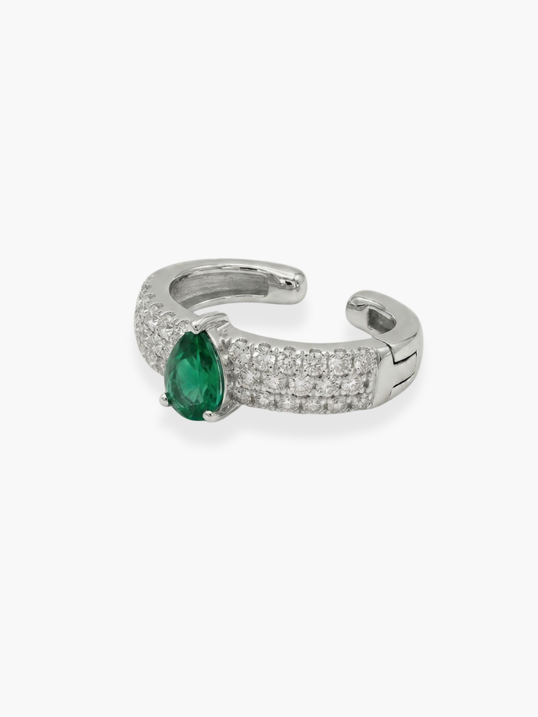 18k White Gold Diamond and Emerald Ear Cuff Earring