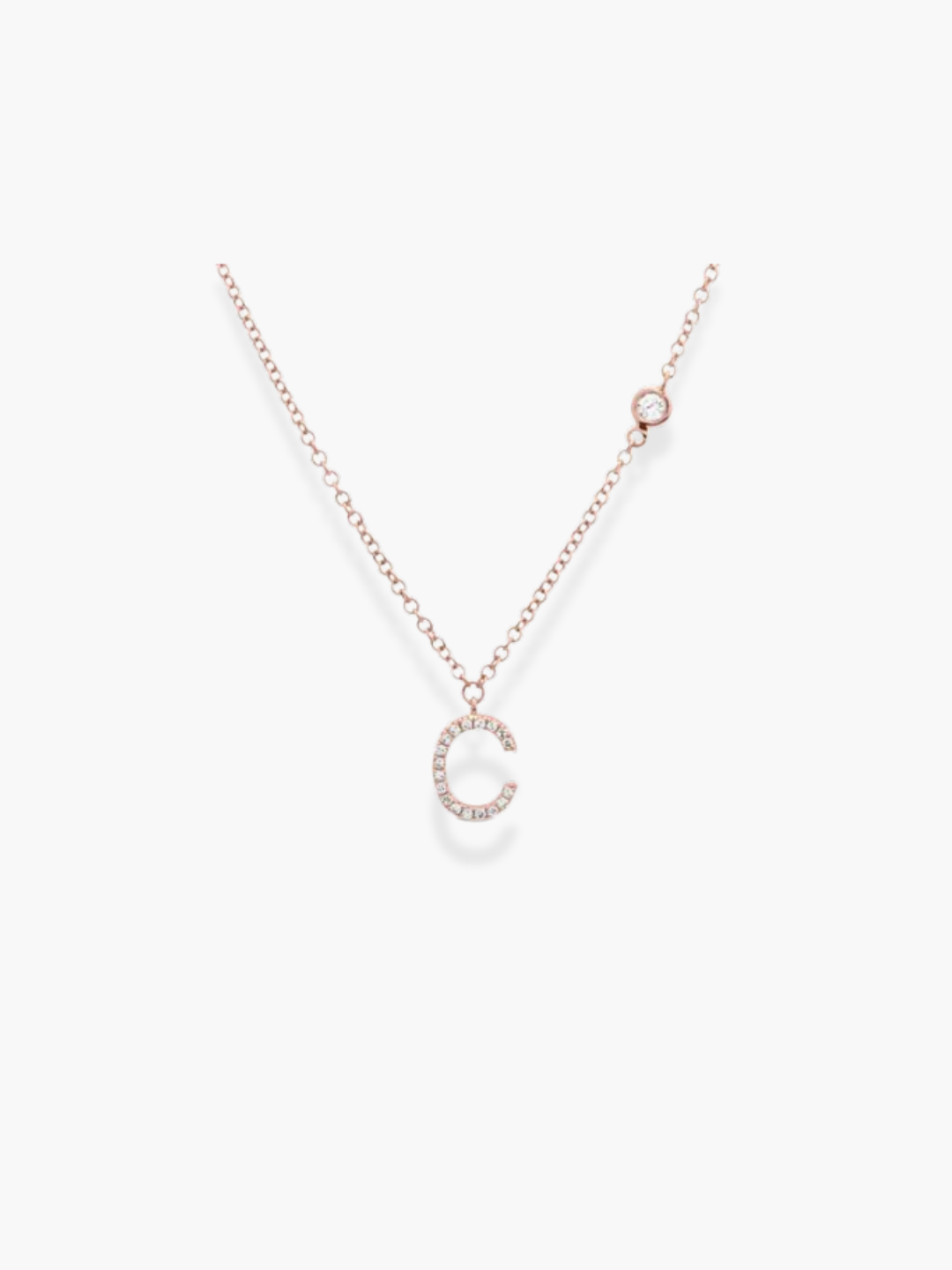 14K Rose Gold Diamond Initial Necklace