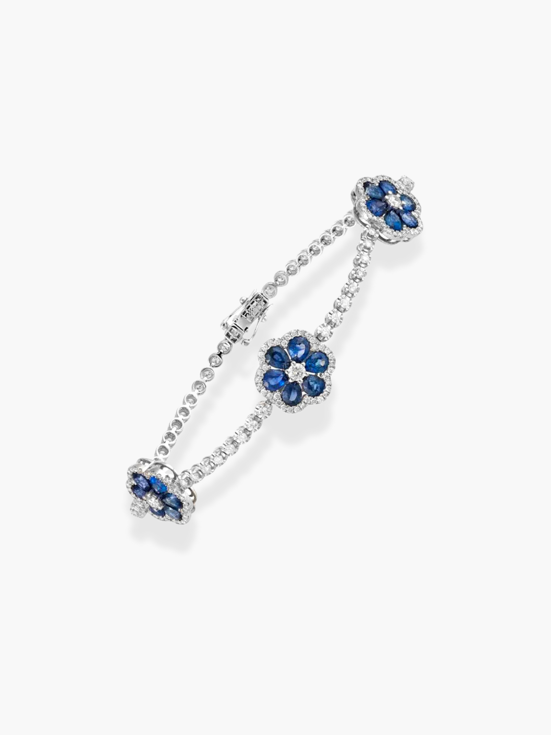 18K White Gold Blue Sapphire Flower Shaped Bracelet