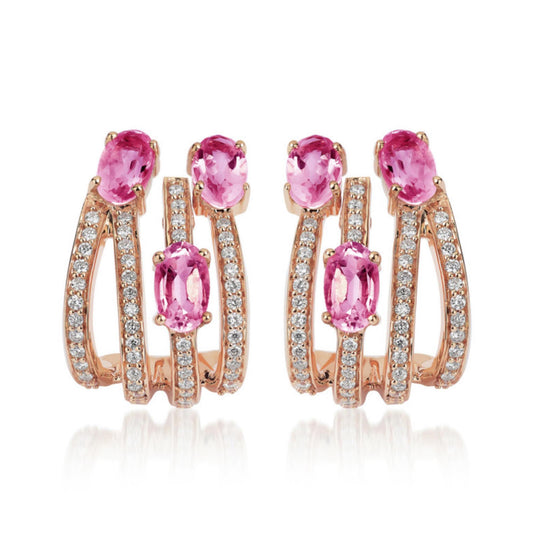 18k Rose Gold Spectrum Diamond and Pink Sapphire Earrings