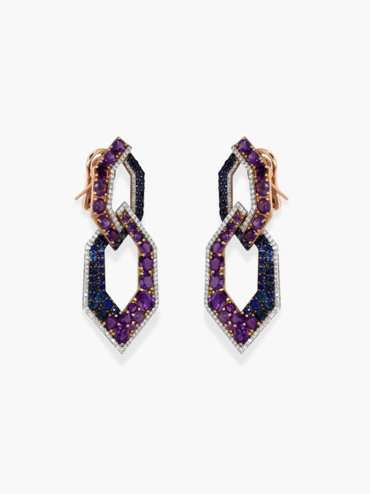 18k white gold Blue Sapphire and Amethyst earrings