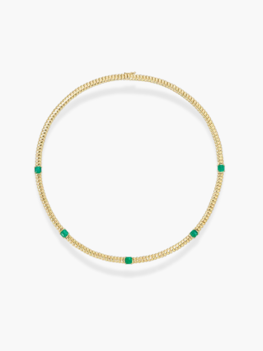 18K Yellow Gold Emerald Tubogas Italian Necklace