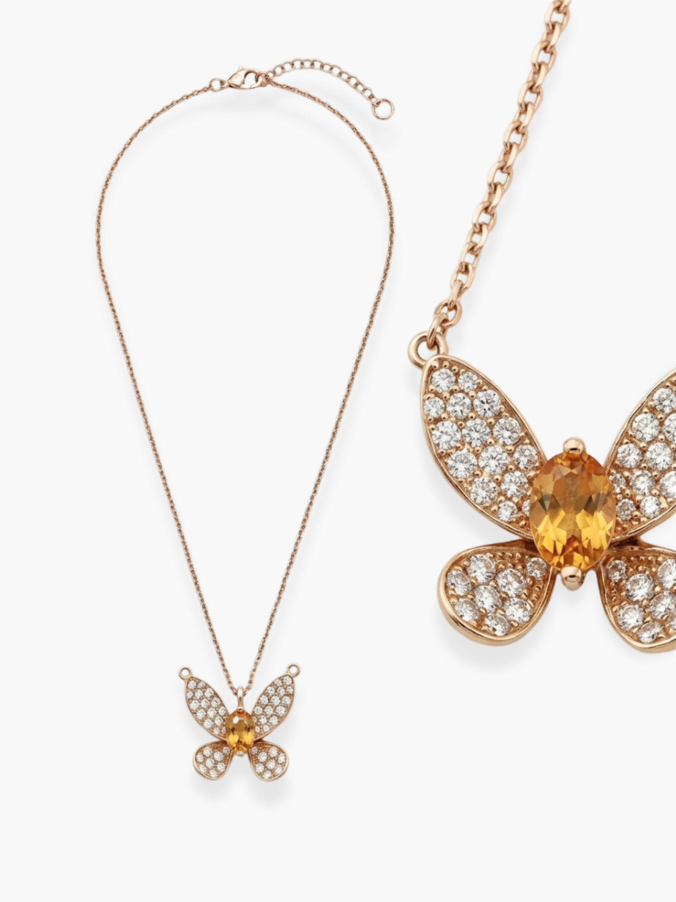 18k Yellow Gold Diamond and Yellow Sapphire Butterfly Pendant Necklace