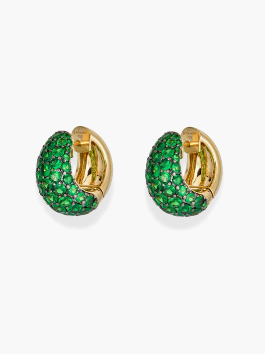18K Yellow Gold Tsavorite Piranesi Dome Huggie Earrings