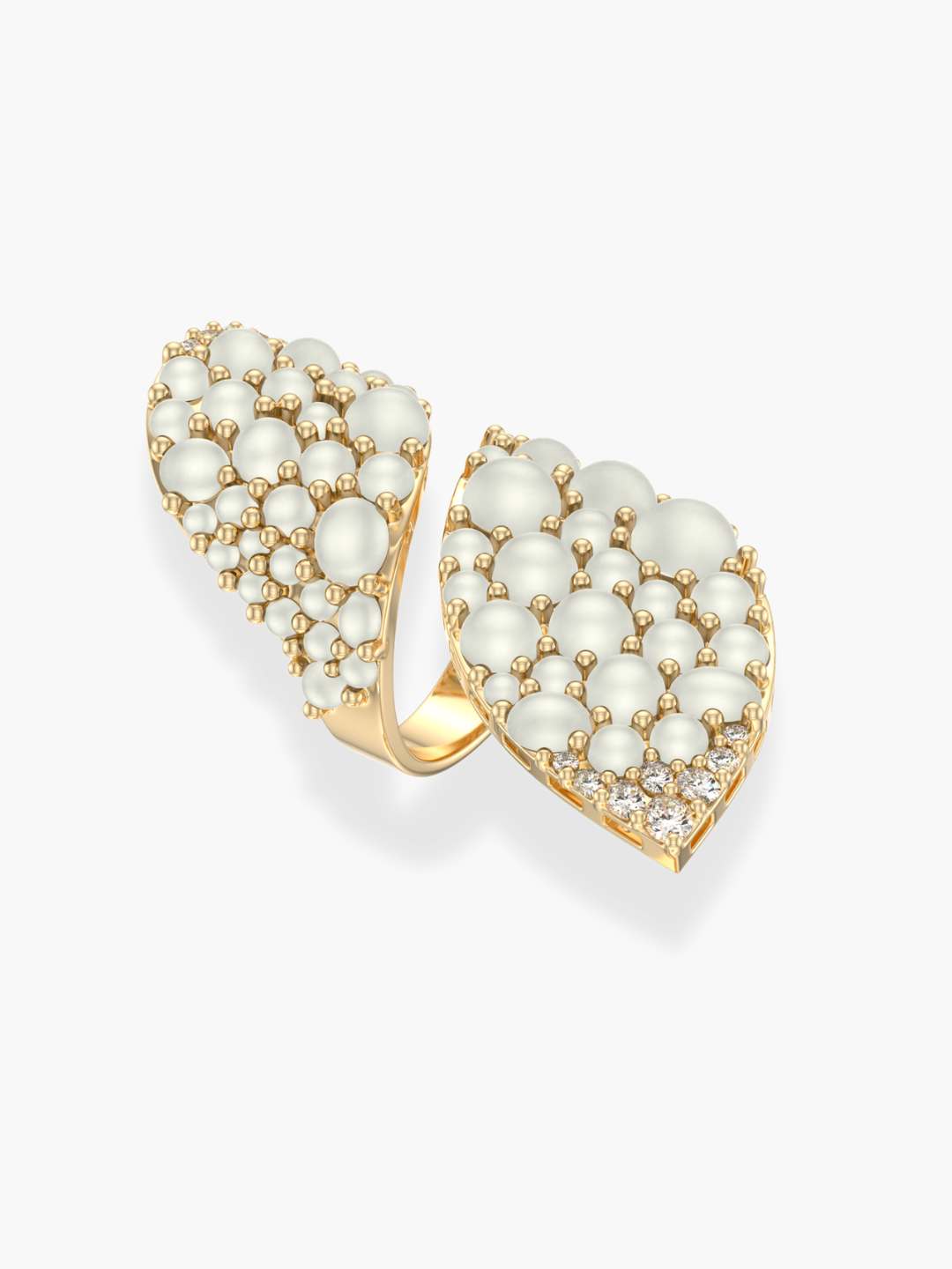 18k Rose Gold Diamond and Mother of Pearl Leaf Shaped Ring