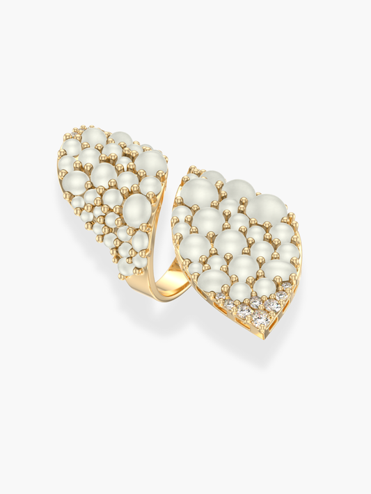 18k Rose Gold Diamond and Mother of Pearl Leaf Shaped Ring