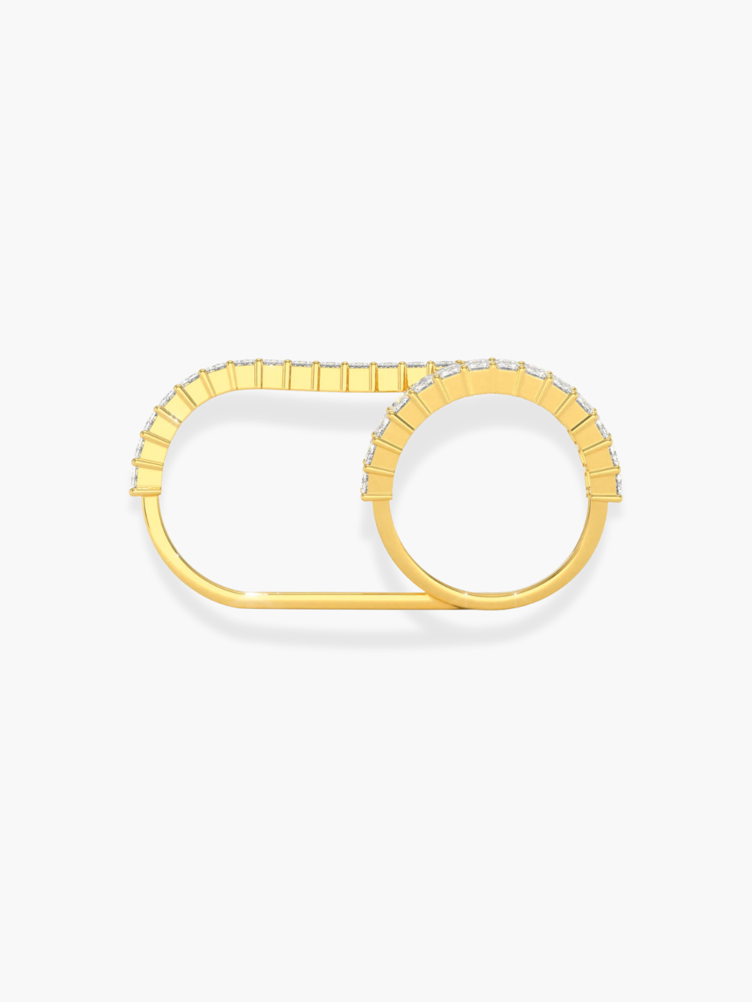 18K Yellow Gold Emerald Cut Double Finger Ring