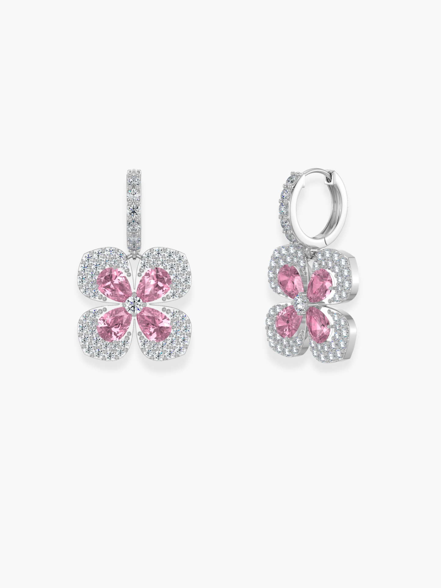 18k White Gold Florea Diamond And Pink Sapphire Dangling Earrings