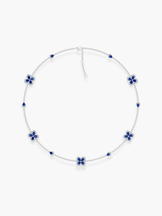 18k White Gold Florea Diamond And Blue Sapphire 5 Motif Necklace