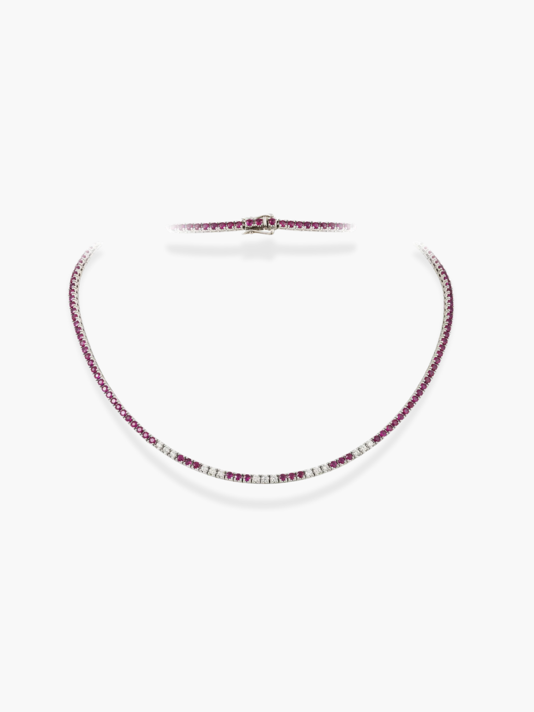 18K White Gold Diamond And Ruby Necklace