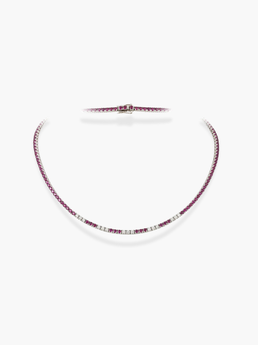 18K White Gold Diamond And Ruby Necklace