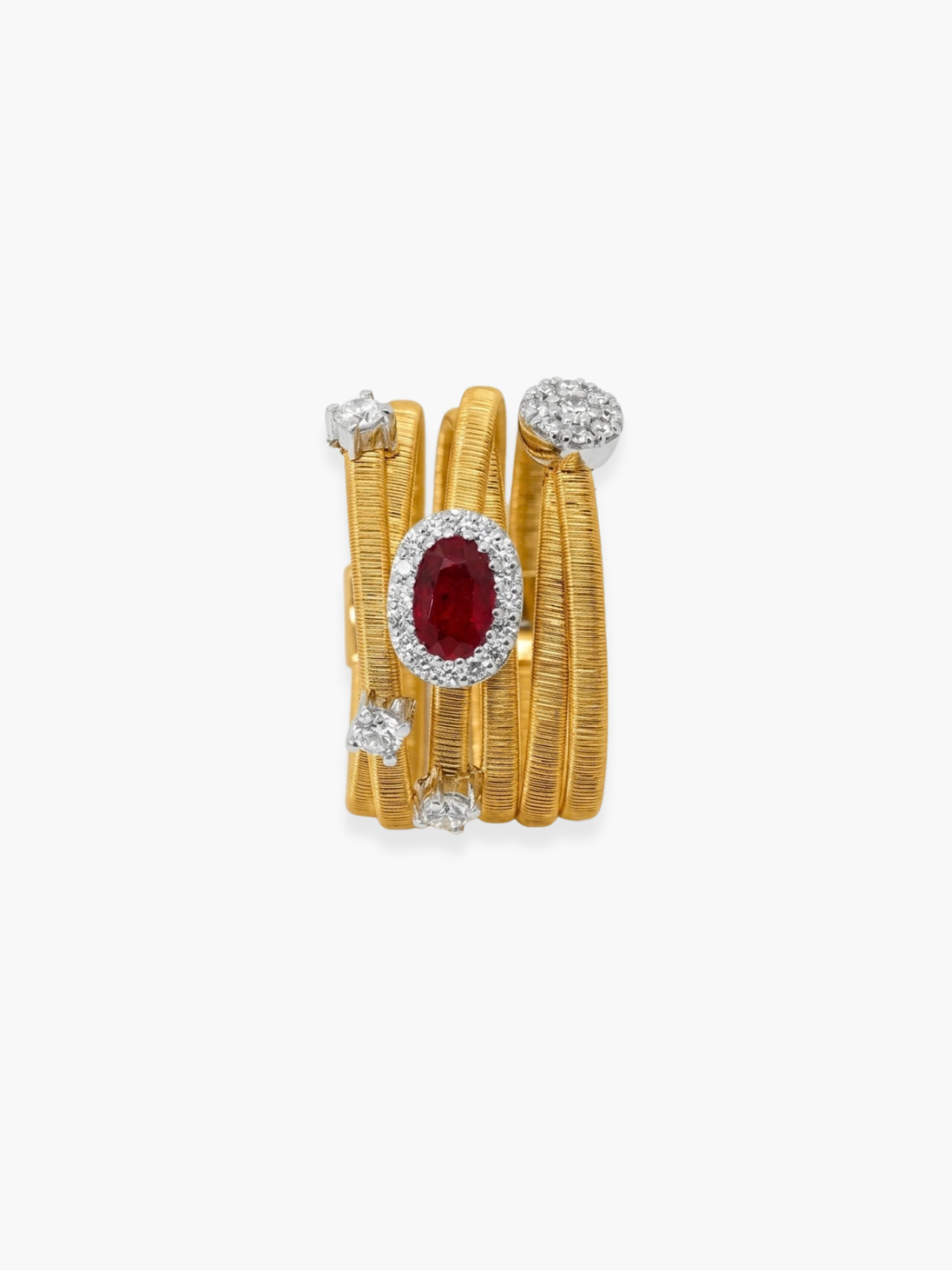18k Yellow Gold Tugogas Italian Ruby and Diamond Ring