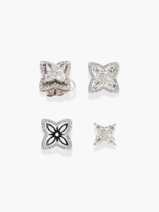 18k White Gold Diamond Flower Shaped Earrings