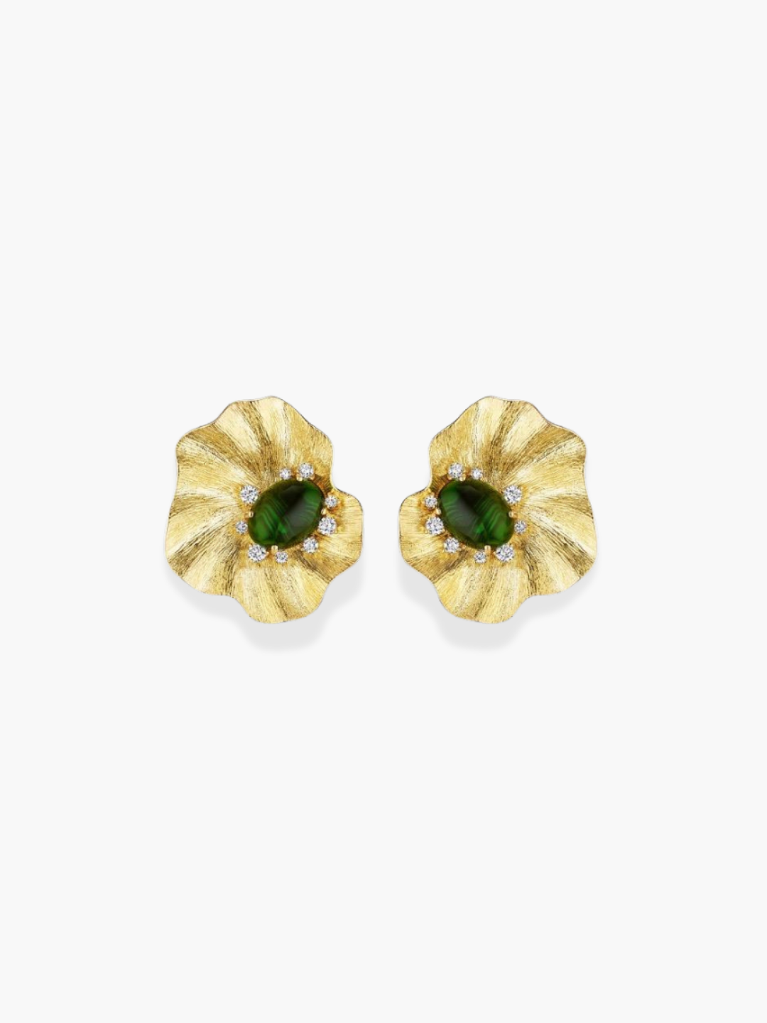 18K Yellow Gold Bahia Diamond And Green Tourmaline Earrings
