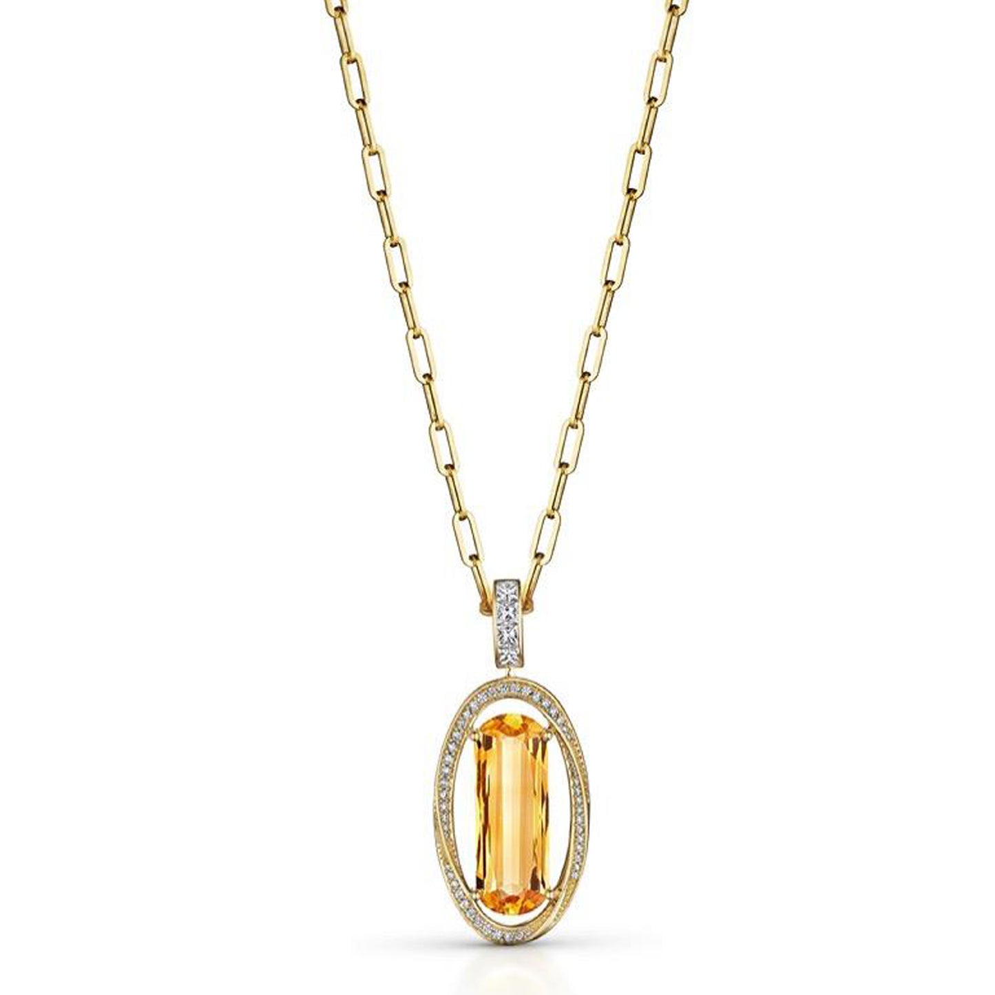 18K Yellow Gold Diamond And Yellow Citrine Necklace