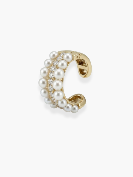 18k Rose Gold Diamond and Pearl Ear Cuff Earring