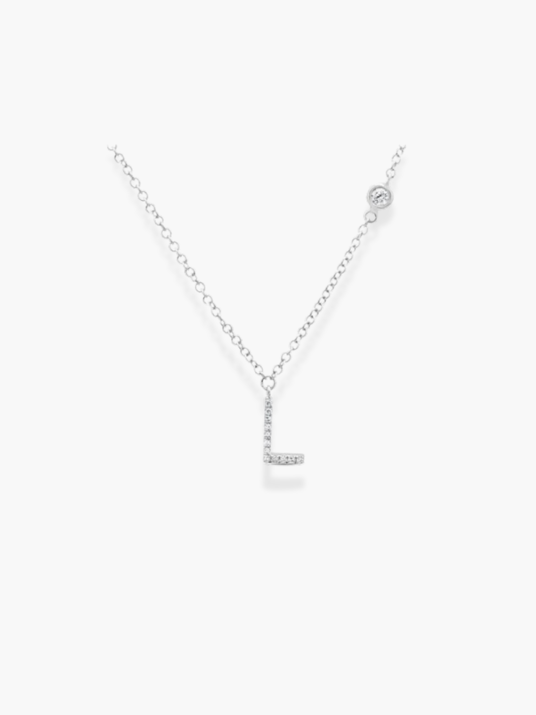 14k White Gold Diamond Initial Necklace