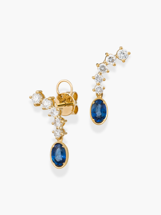 18K Yellow Gold Blue Sapphire and Diamond Modern Climbers