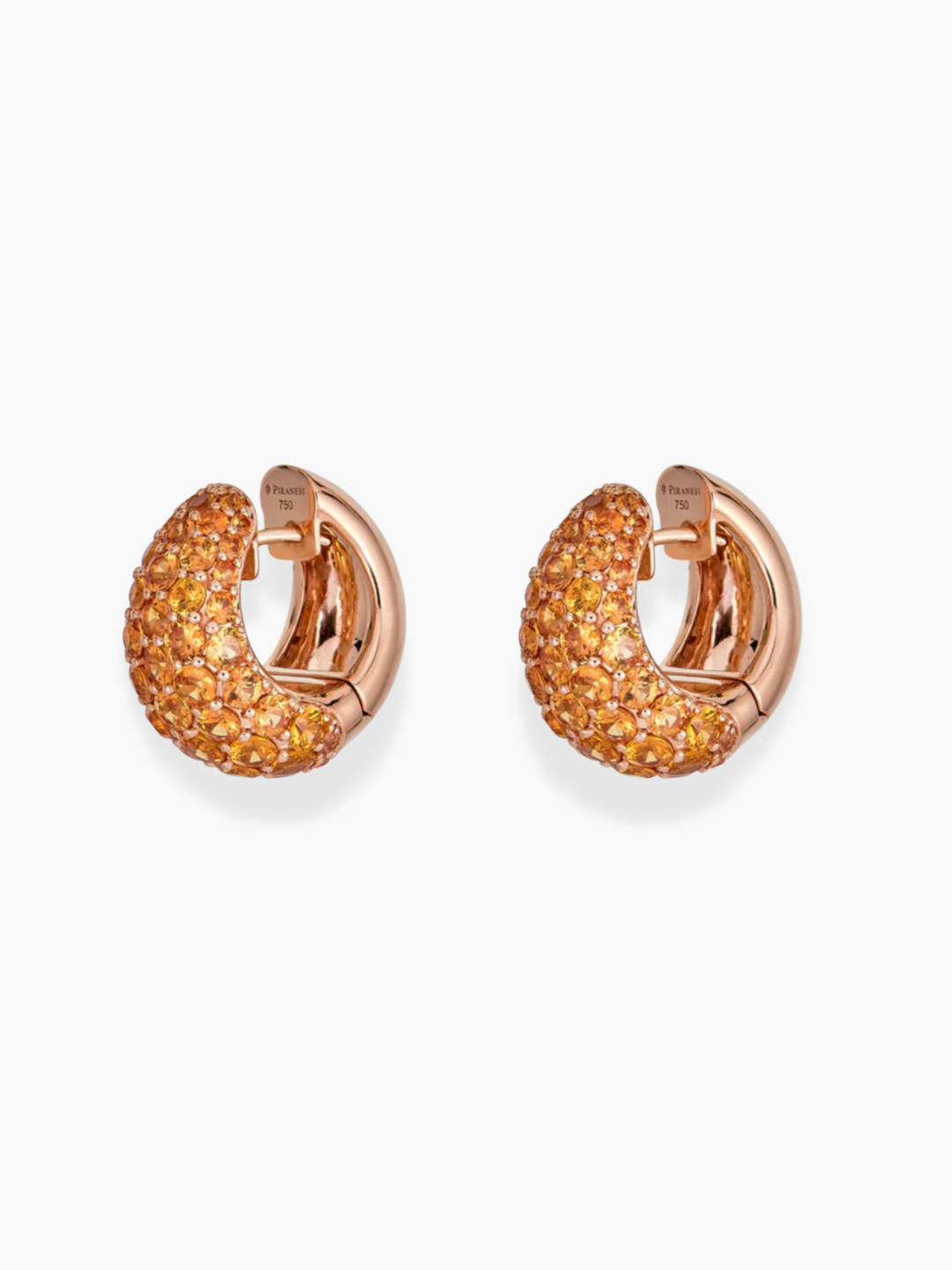 18k Rose gold orange sapphire Piranesi Dome Huggie Earrings