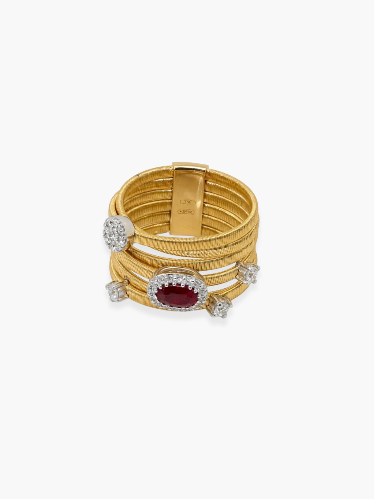 18k Yellow Gold Tugogas Italian Ruby and Diamond Ring