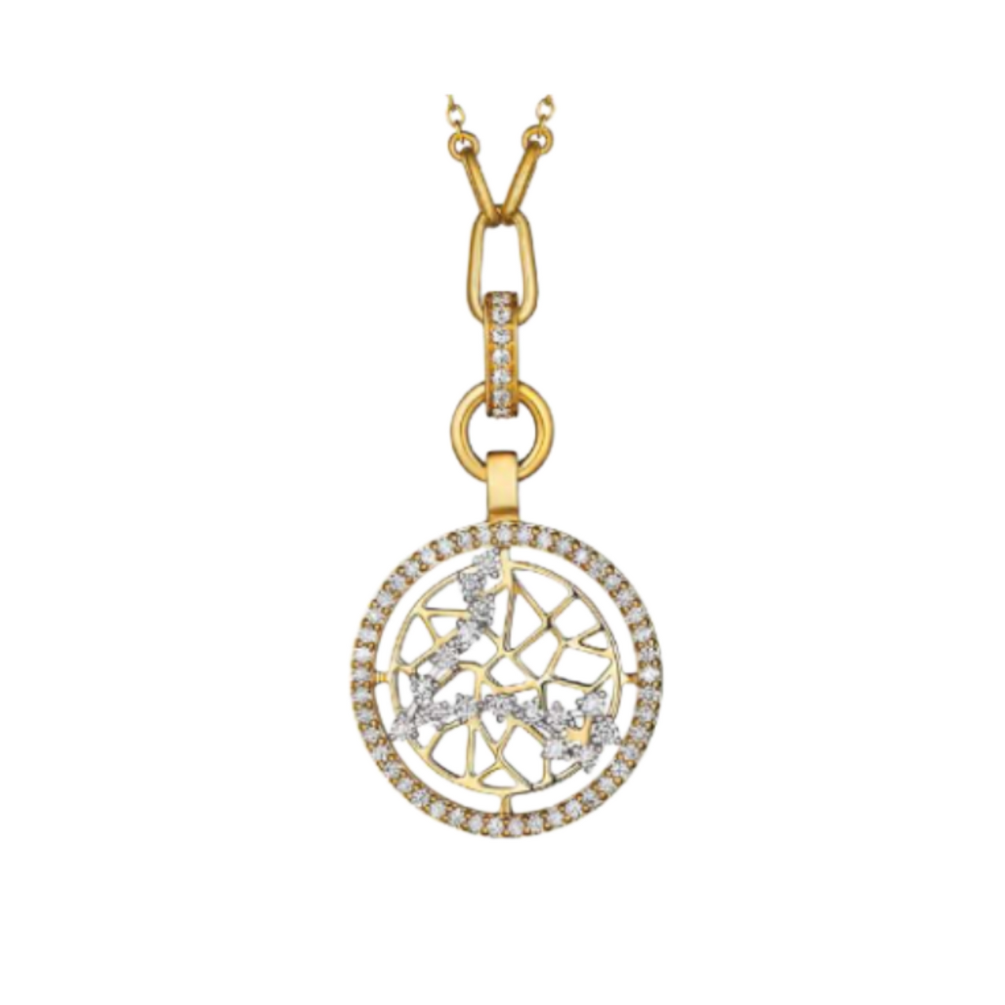 Pisces Zodiac - 18k Yellow Gold and White Diamonds Necklace