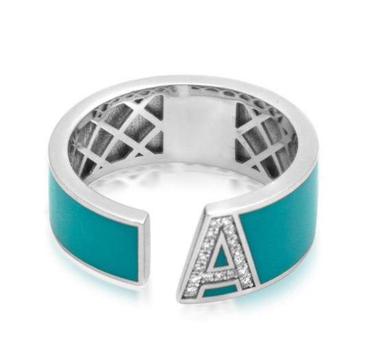18K White Gold Initial Ring