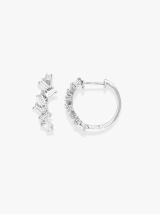 18k white gold diamond baguette hoops