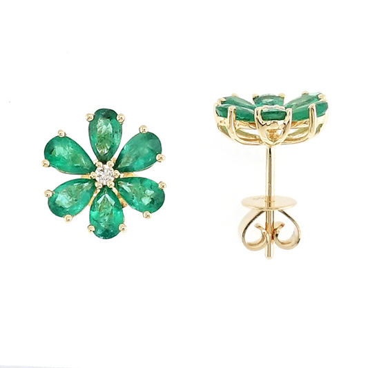 18k yellow gold emerald and diamond earring