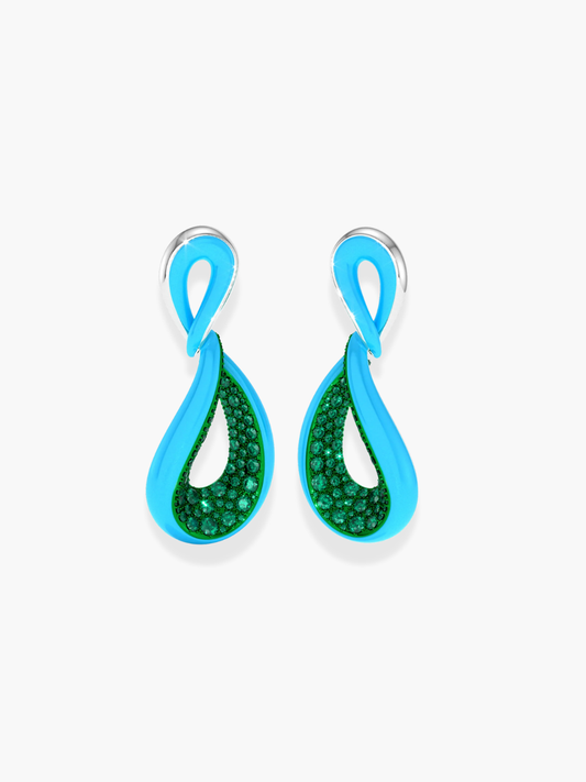 18k white gold turquoise and emerald earrings