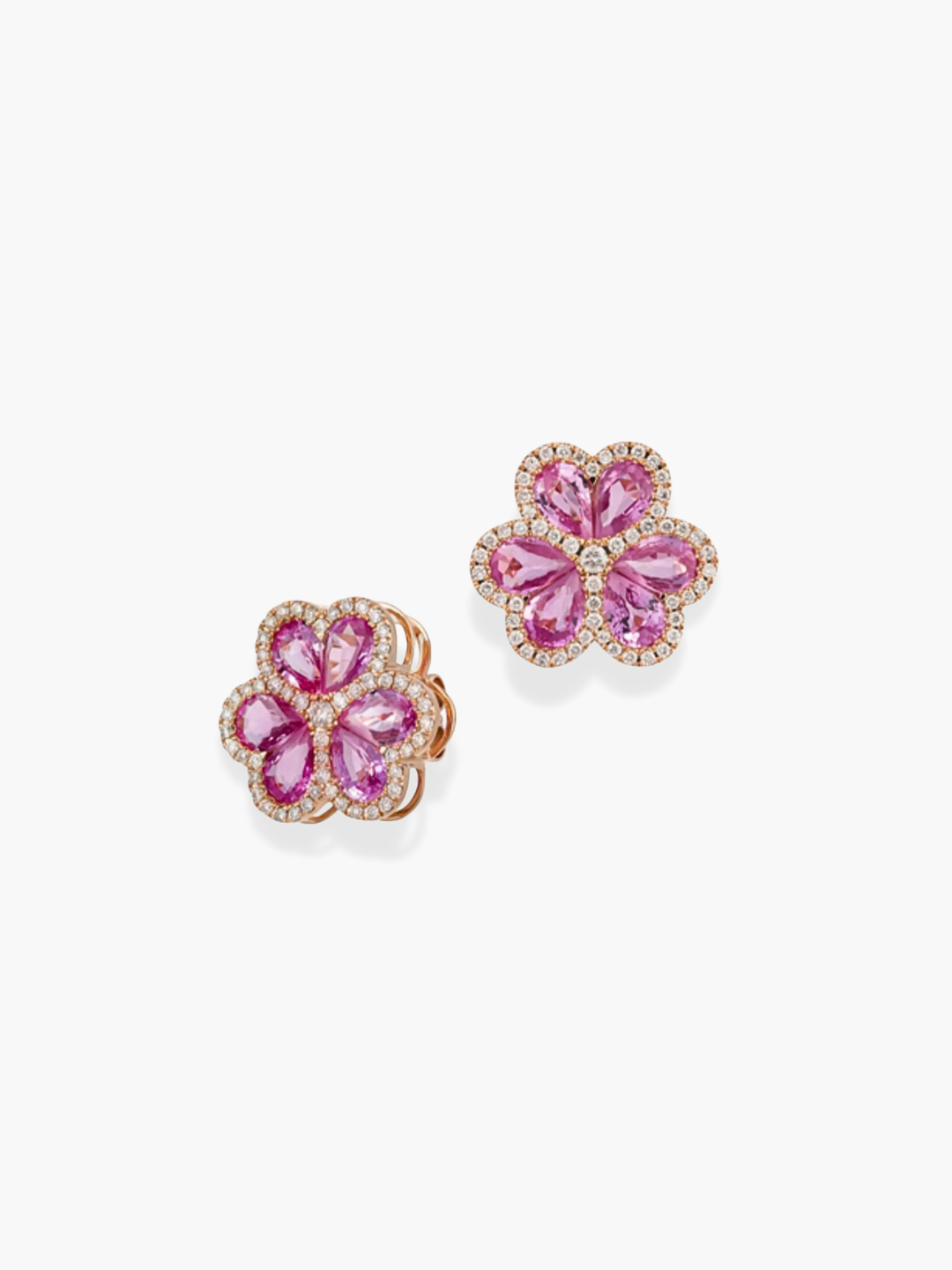 18K Rose Gold Diamond and Pink Sapphire Flower Earrings