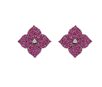 18K Rose Gold Deep Pink Sapphire Flower Shaped Earrings