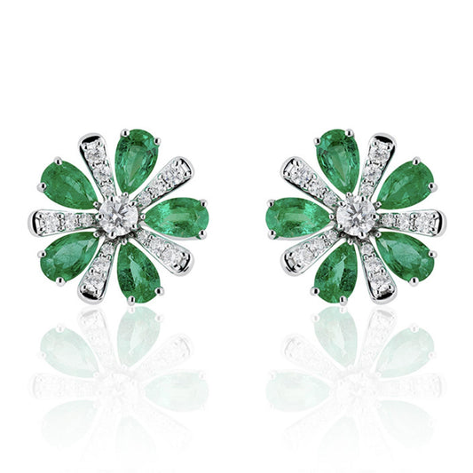 18K White Gold Emerald And Diamond Earrings