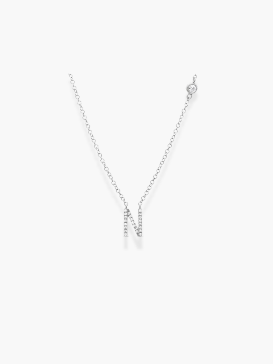 14k White Gold Diamond Initial Necklace